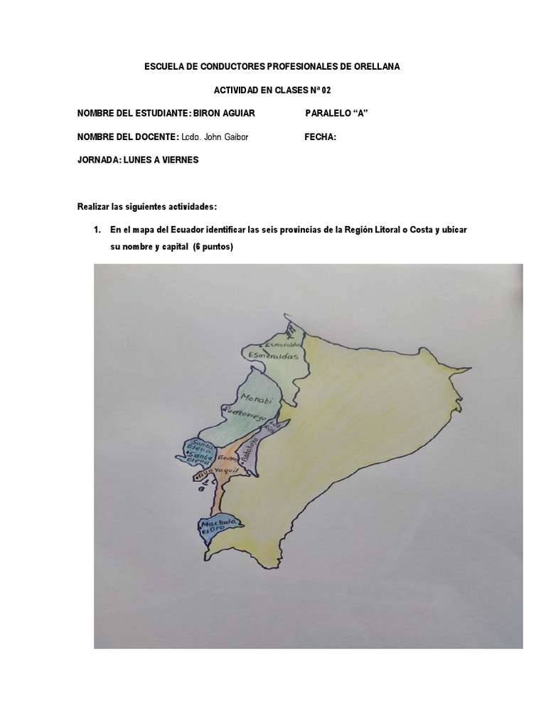 Actividades sobre la Región Litoral de Ecuador | PDF