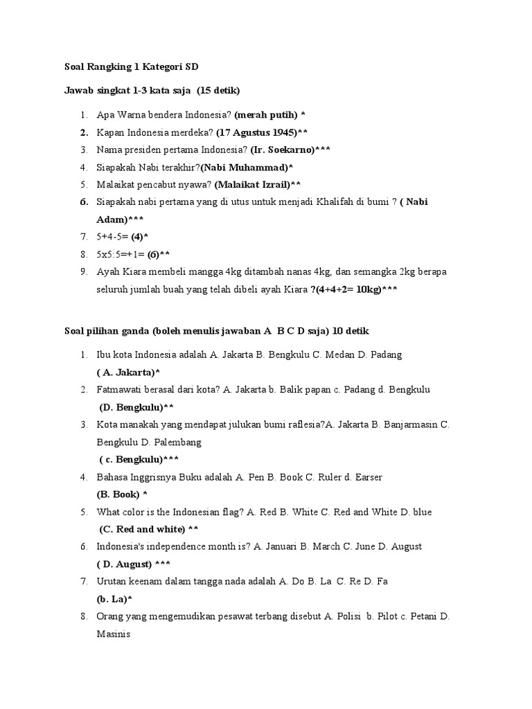 Soal Rangking 1 untuk SD | PDF | Seni & Disiplin Bahasa
