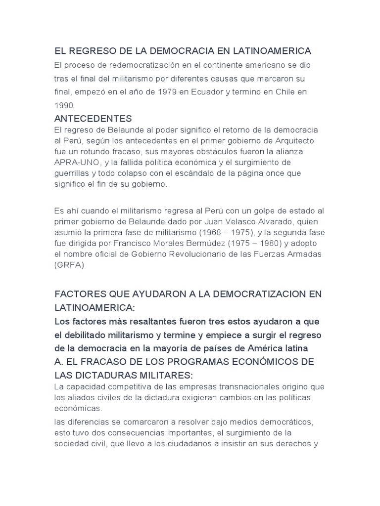 Retorno de la Democracia en Latinoamérica | PDF | Democracia ...