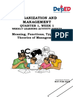 Organization and Management: Quarter 1, Week 1 Meaning, Functions, Types and Theories of Management