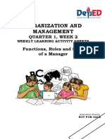 Organization and Management: Quarter 1, Week 2 Functions, Roles and Skills of A Manager