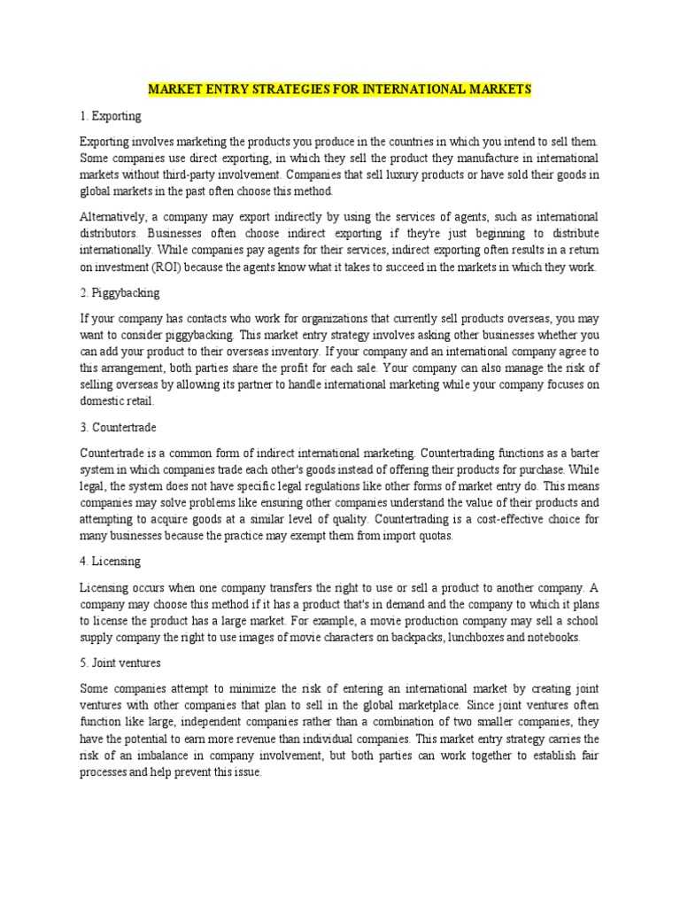 International Market Entry Strategies | PDF | Franchising | Investing