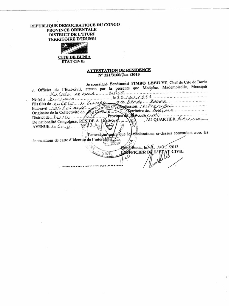 ATTESTATION DE RESIDENCE | PDF