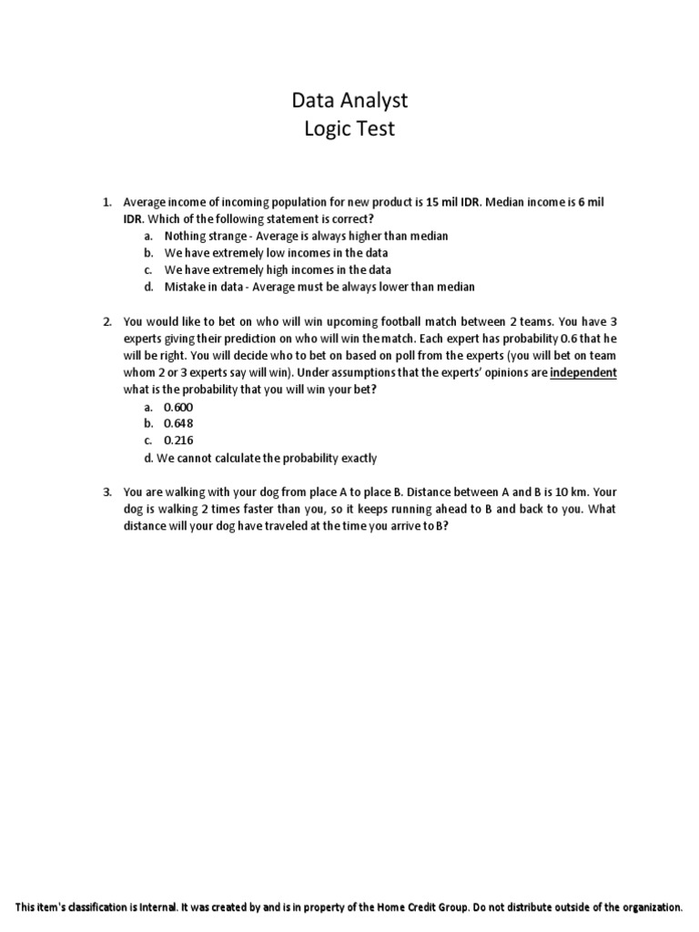 Data analyst logic test pdf risk median