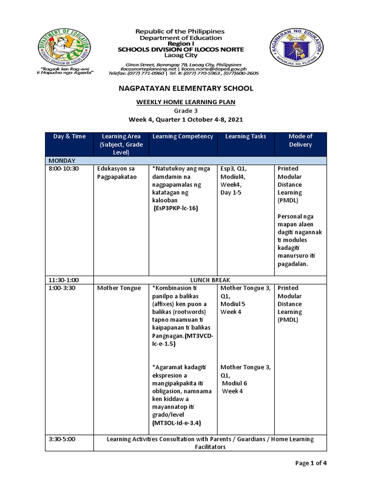 Grade 3 Weekly Learning Plan | PDF | Modular Programming | Cognition