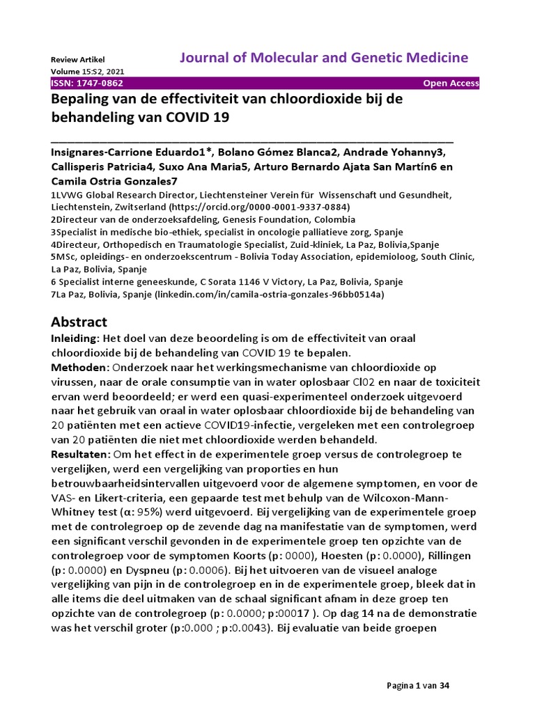 MMS Bepaling Van de Effectiviteit Van Chlorine Dioxide in de