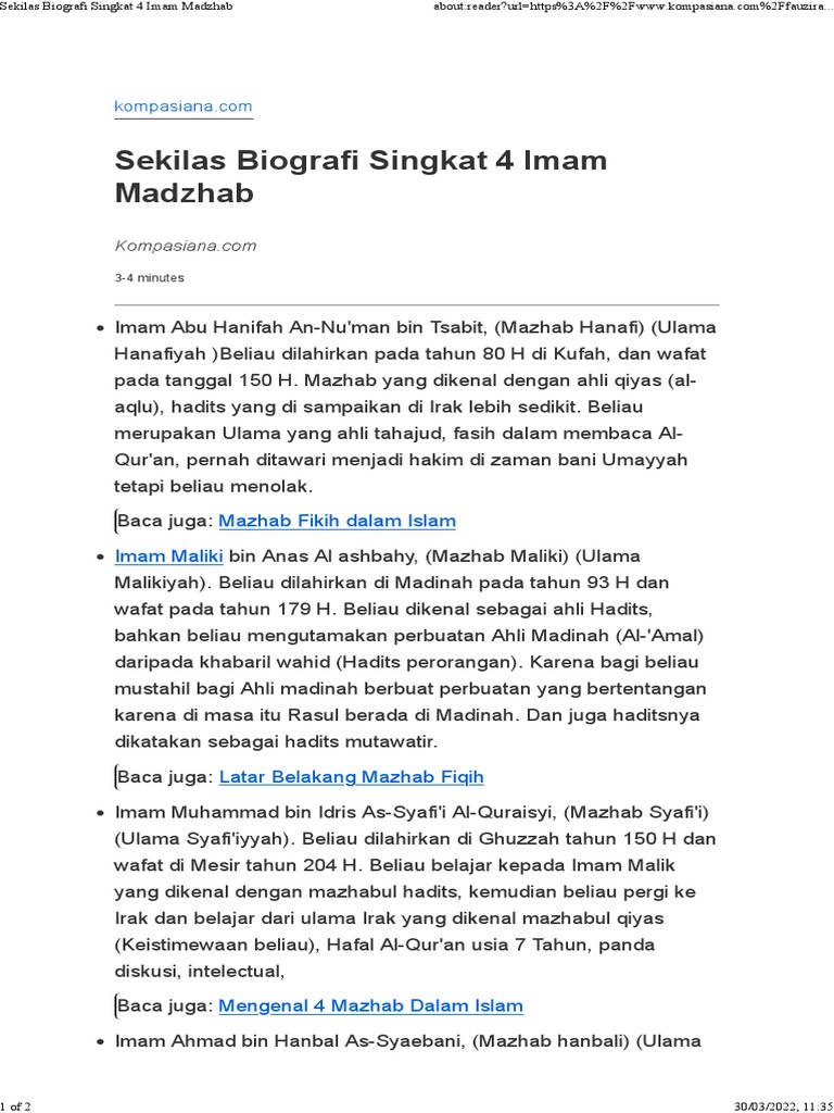 Sekilas Biografi Singkat 4 Imam Madzhab | PDF