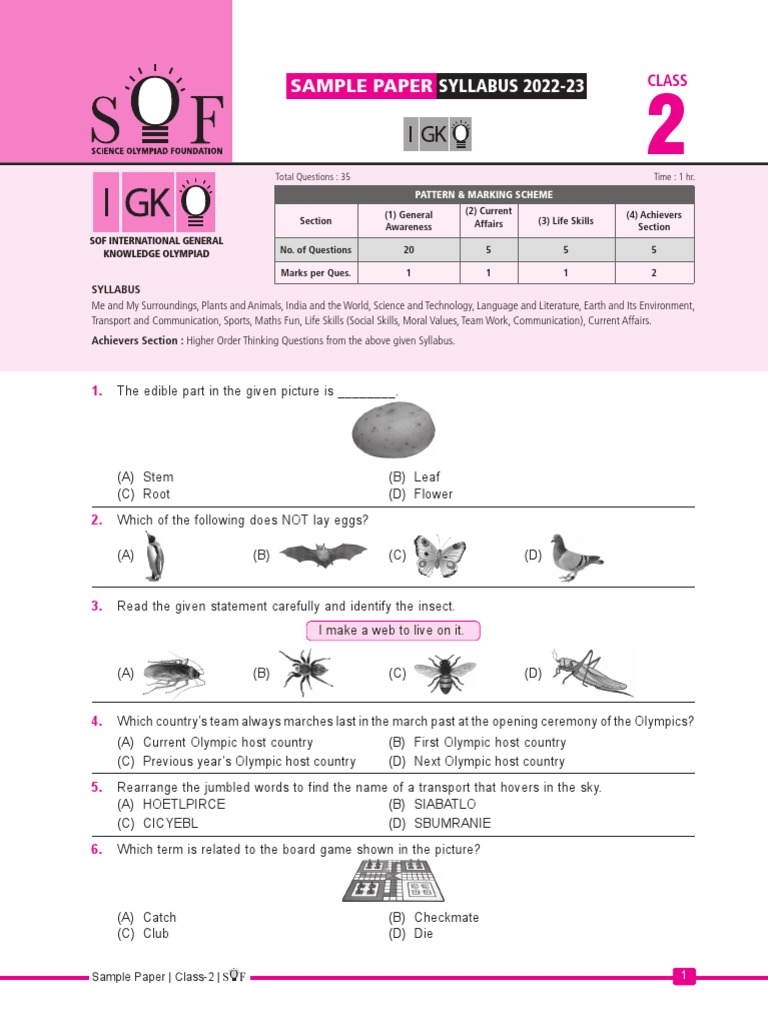 Igko sample paper class 2 pdf science cognition