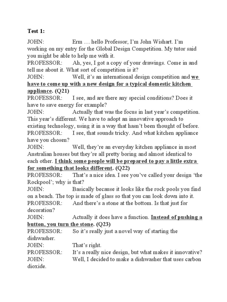 Test 1 Listening Pdf Dishwasher Cognition