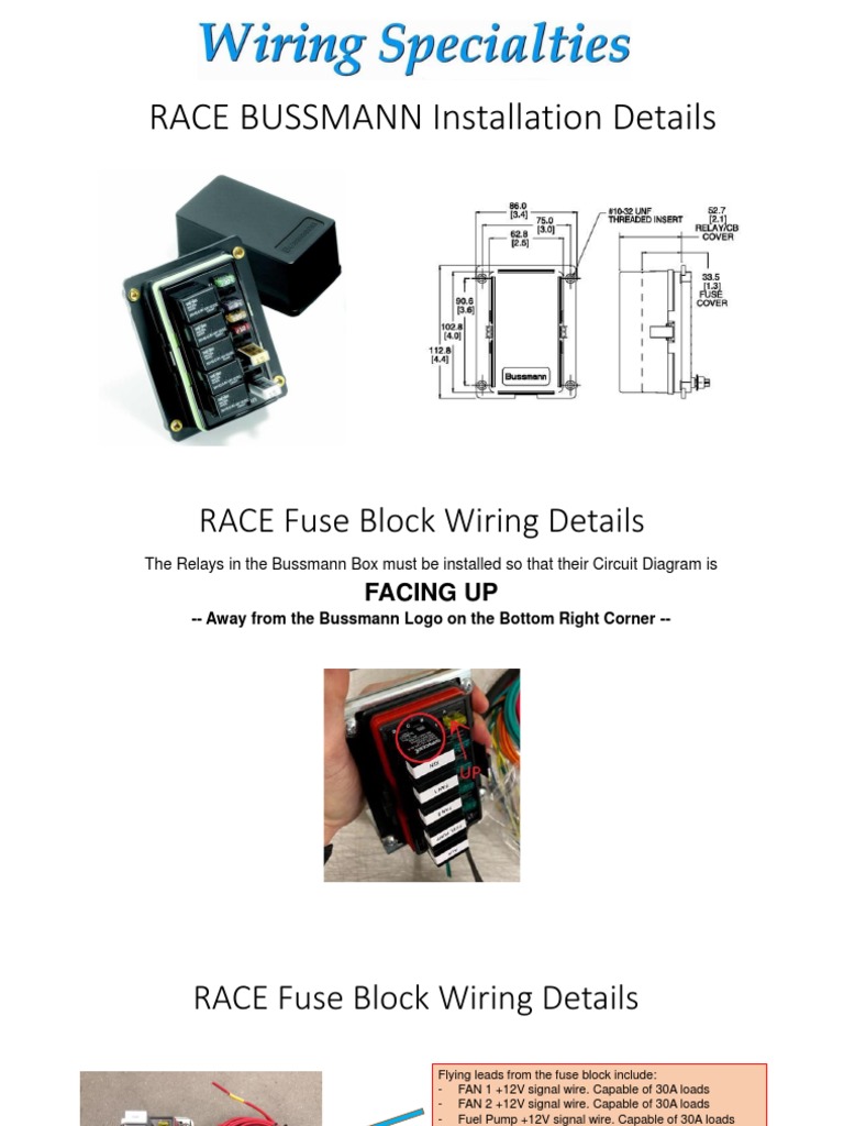 Installation Details and Wiring Diagram for a RACE Bussmann Fuse Block