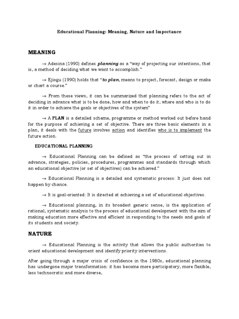 Educational Planning PDF Goal Economies