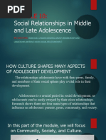 MODULE 10 Social Relationships in Middle and Late Adolescence