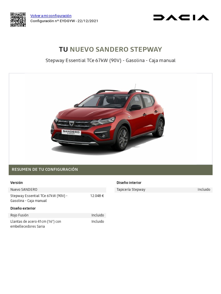 Nuevo Sandero Stepway Stepway Essential Tce 67Kw (90V) Gasolina