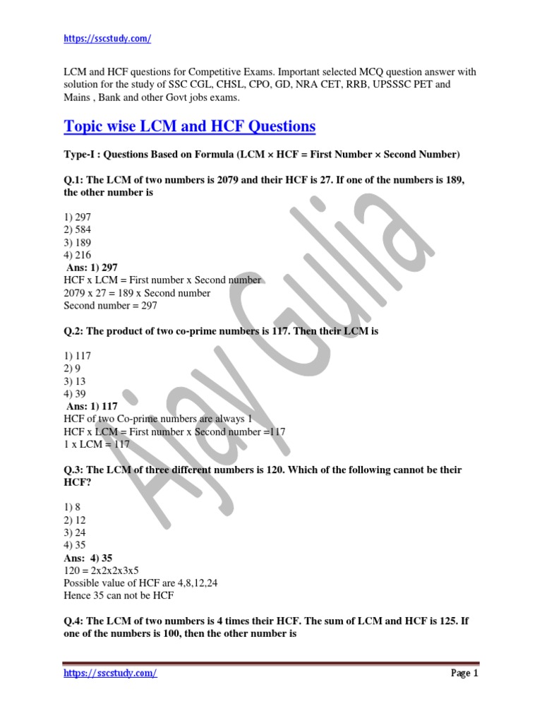 LCM and HCF MCQs for Competitive Exams | PDF | Litre | Mathematics