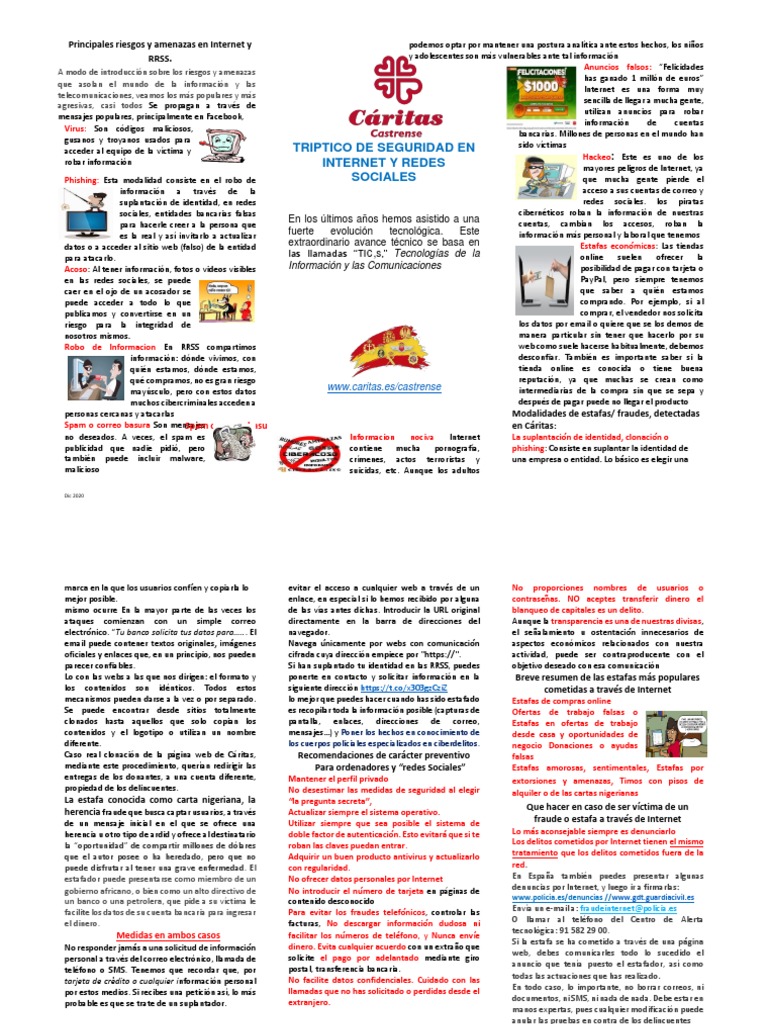 Triptico Principales Riesgos y Amenazas en Internet y RRSS | PDF ...