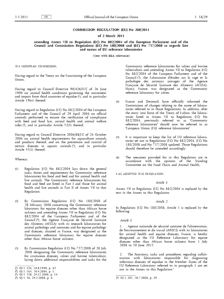 Regulation2011208Lists and Names of EU Reference Laboratories PDF
