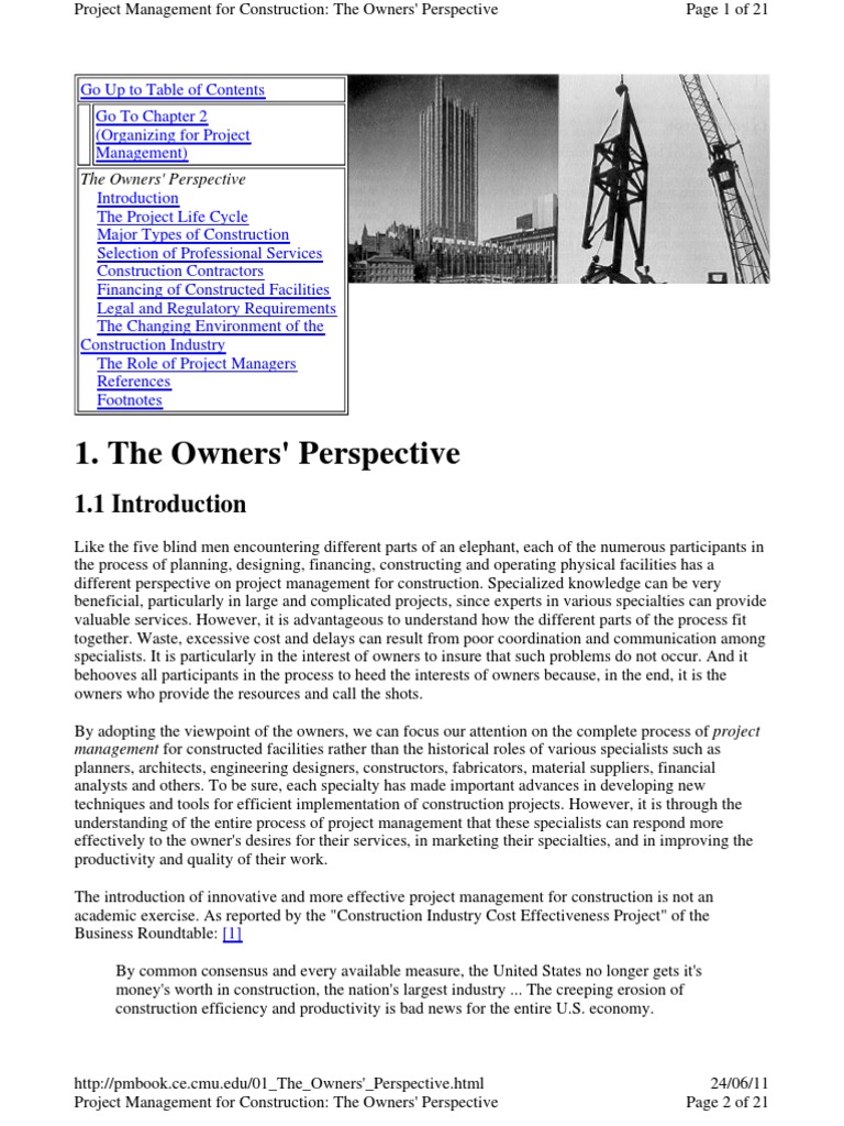 Pmbook - Ce.cmu - Edu 01 The Owners' Perspective | PDF | Construction ...