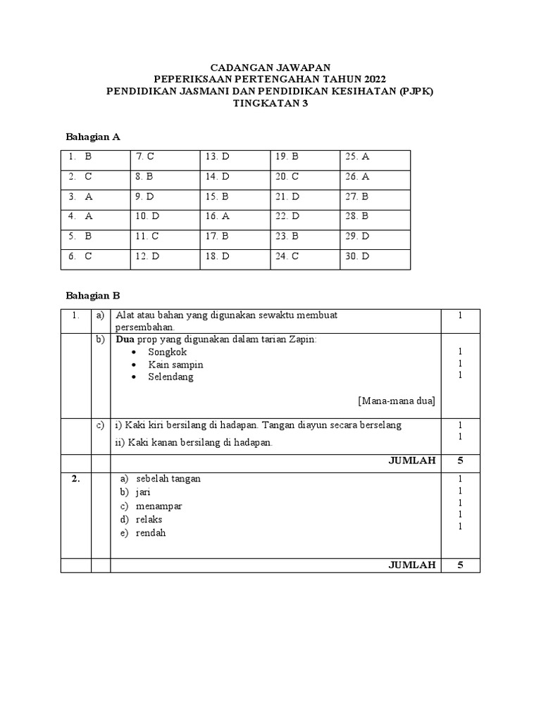 Jawapan PJPK Tingkatan 3 2022 | PDF