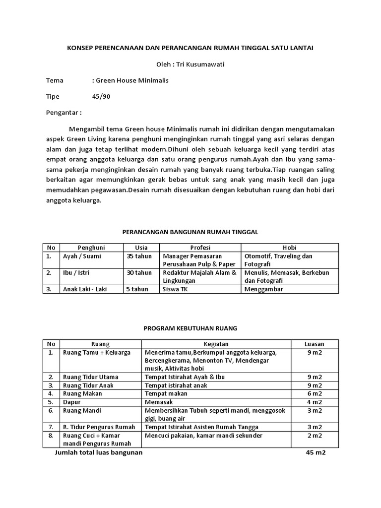 Konsep Rumah Tinggal Satu Lantai | PDF