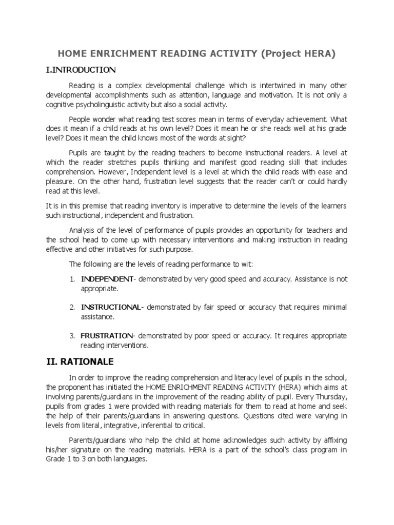 Home Reading Enrichment Activity PDF Reading Comprehension