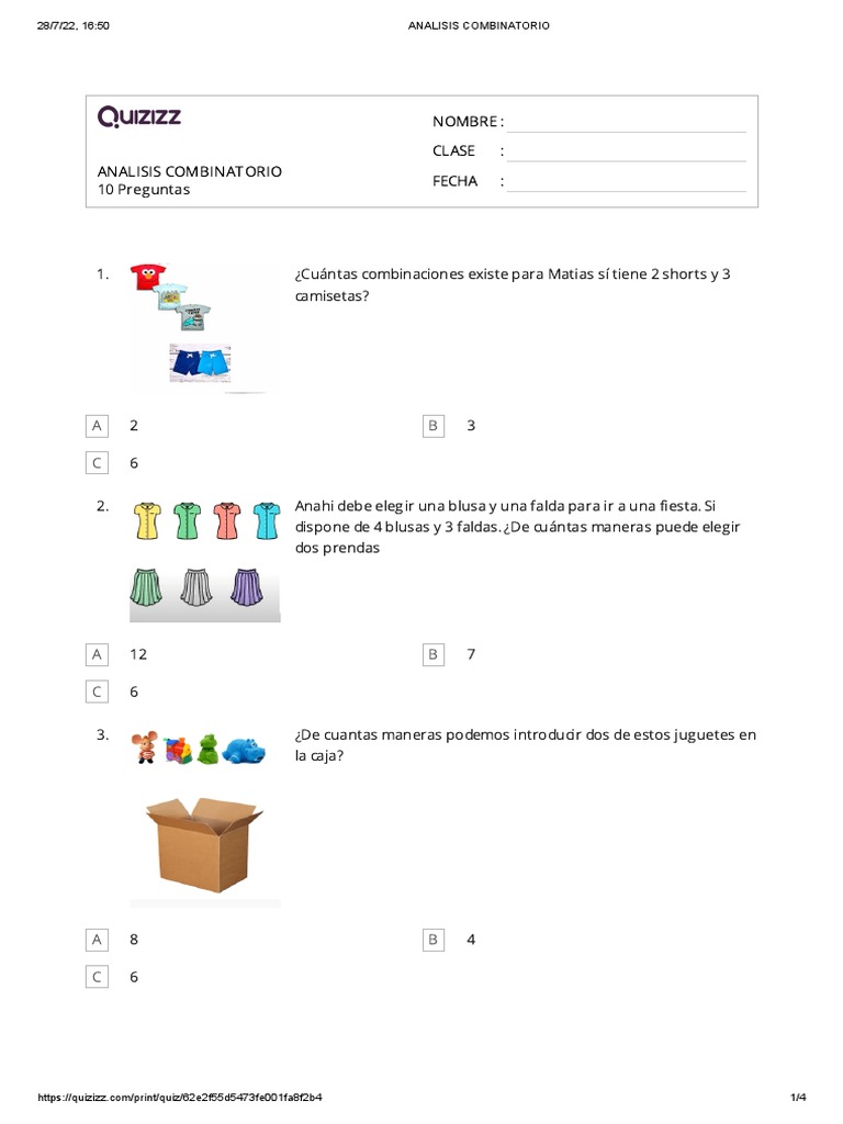Ejercicios de Combinatoria para Primaria | PDF | Combinatoria