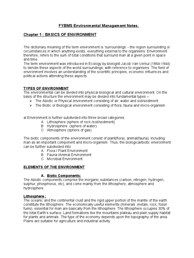 FYBMS Environmental Management Notes | PDF | Natural Environment ...