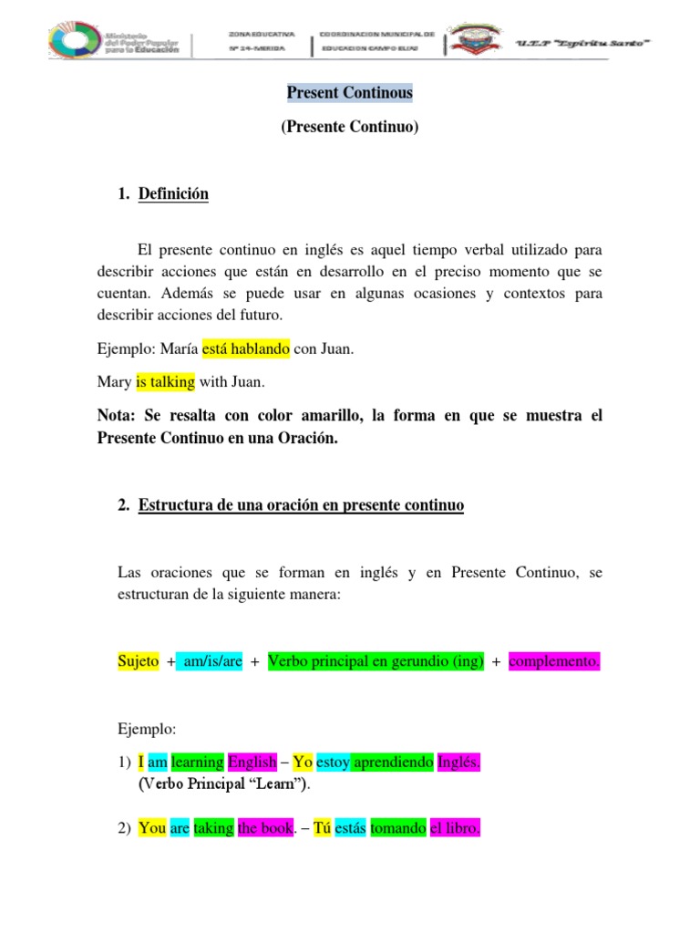 Estructura y uso del presente continuo | PDF | Verbo | Sintaxis