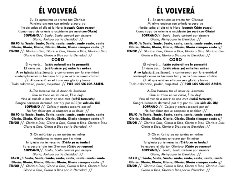 Copia De 4 El Volverá Letra Pdf Cristo Título Creencia