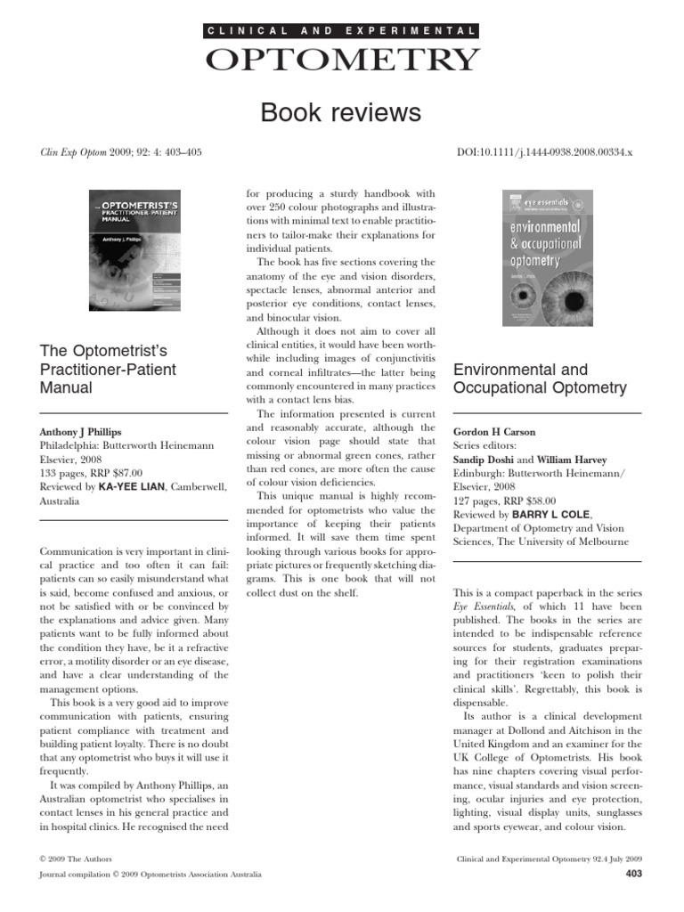 Optometry: Book Reviews | PDF | Optometry | Contact Lens