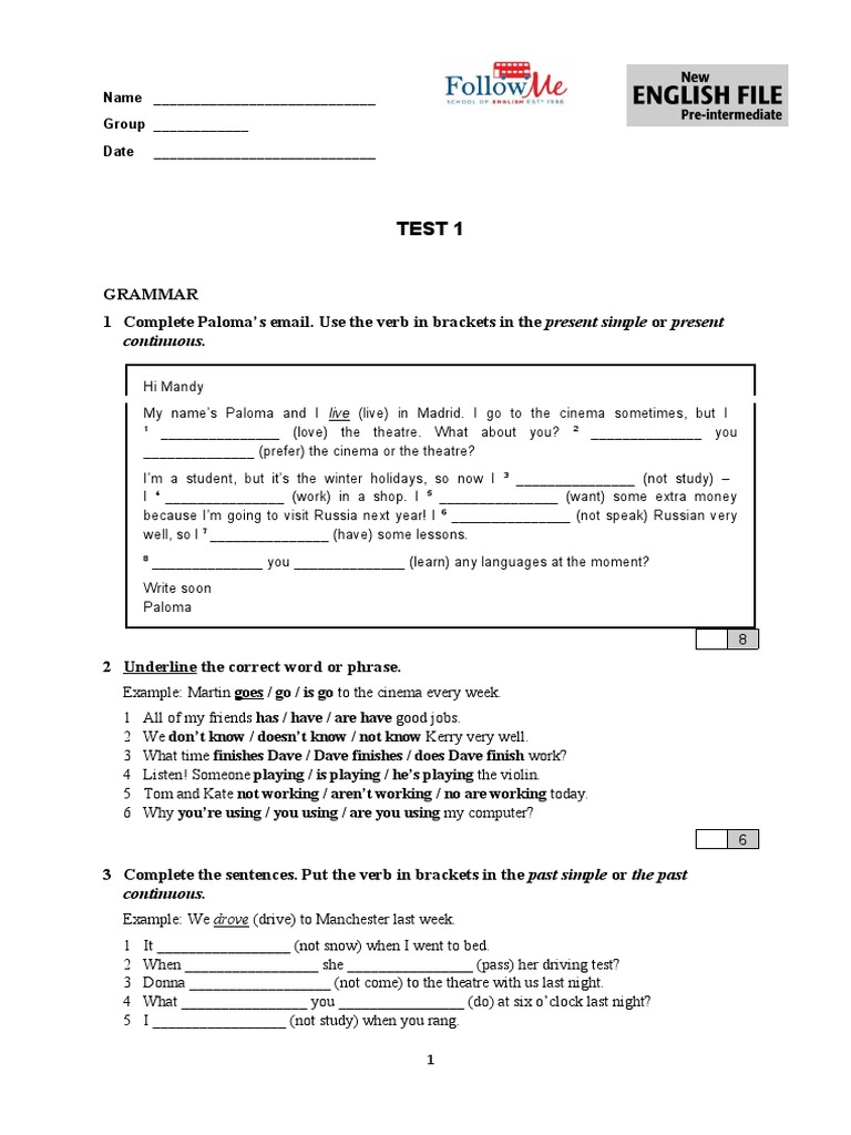 Test 1 - EF Pre-Intermediate | PDF | Airport