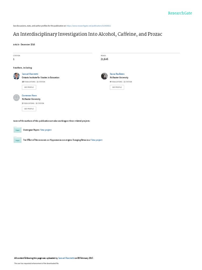 An Interdisciplinary Investigation Into Alcohol Caffeine and Prozac