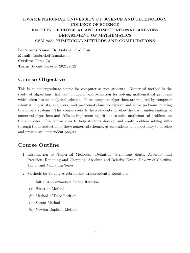 Numerical Methods Course Outline | PDF | Numerical Analysis | Finite ...