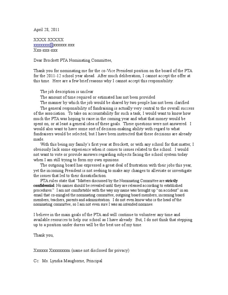 Ockett Pta Letter 2011 Dekalb County School | PDF