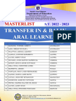 Meycauayan West Central Integrated School Transfer Masterlist