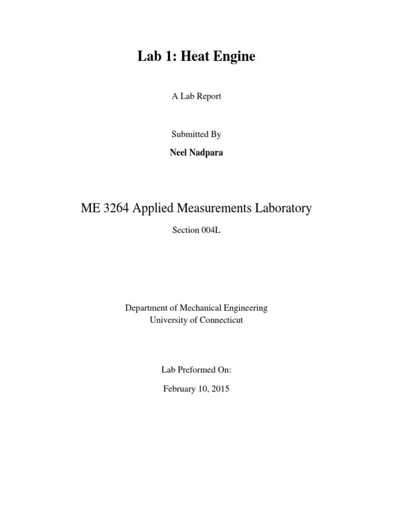 Lab 1 - Heat Engine | PDF | Heat | Engines