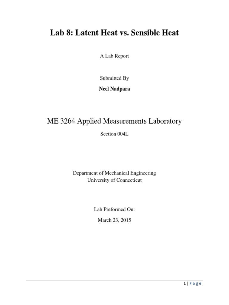 Lab 8 Latent Heat vs. Sensible Heat PDF Latent Heat Heat