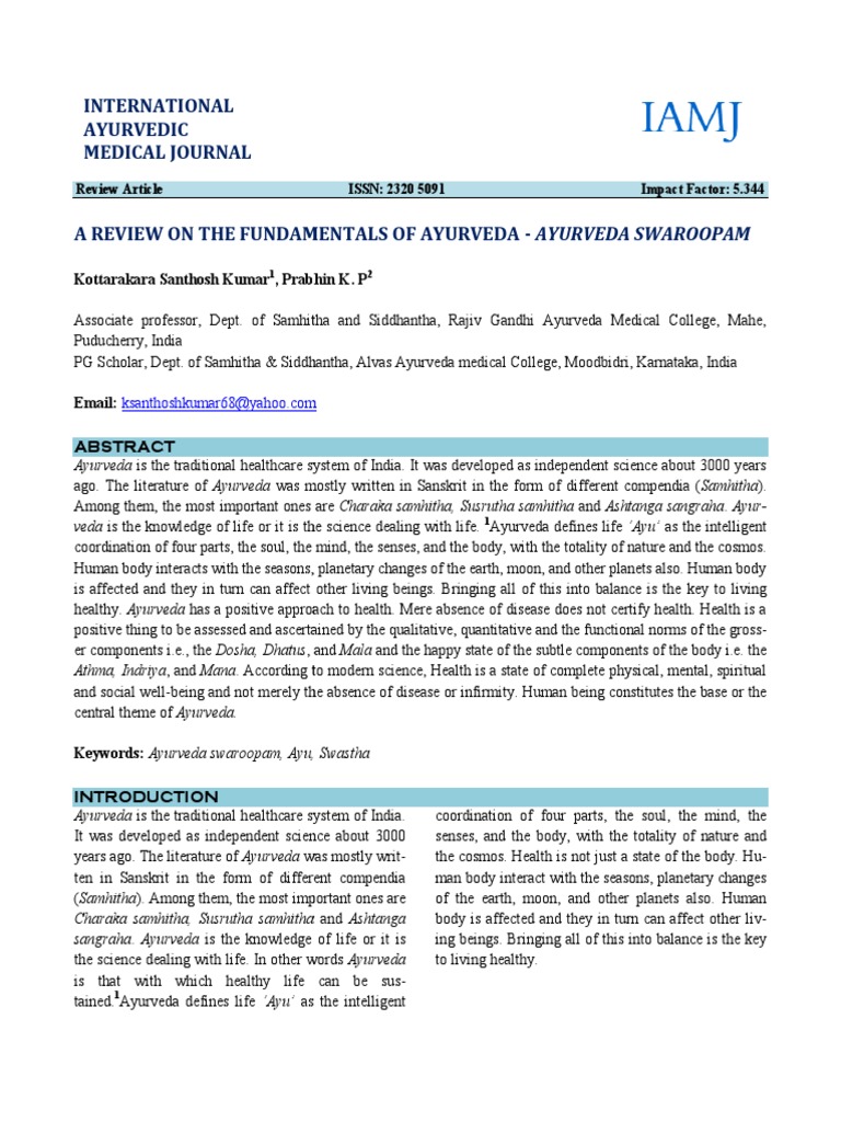 International Ayurvedic Medical Journal Review Article ISSN 2320 5091 Impact Factor 5.344