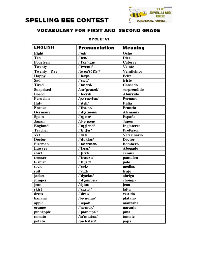 Spelling Bee Contest Iv PDF