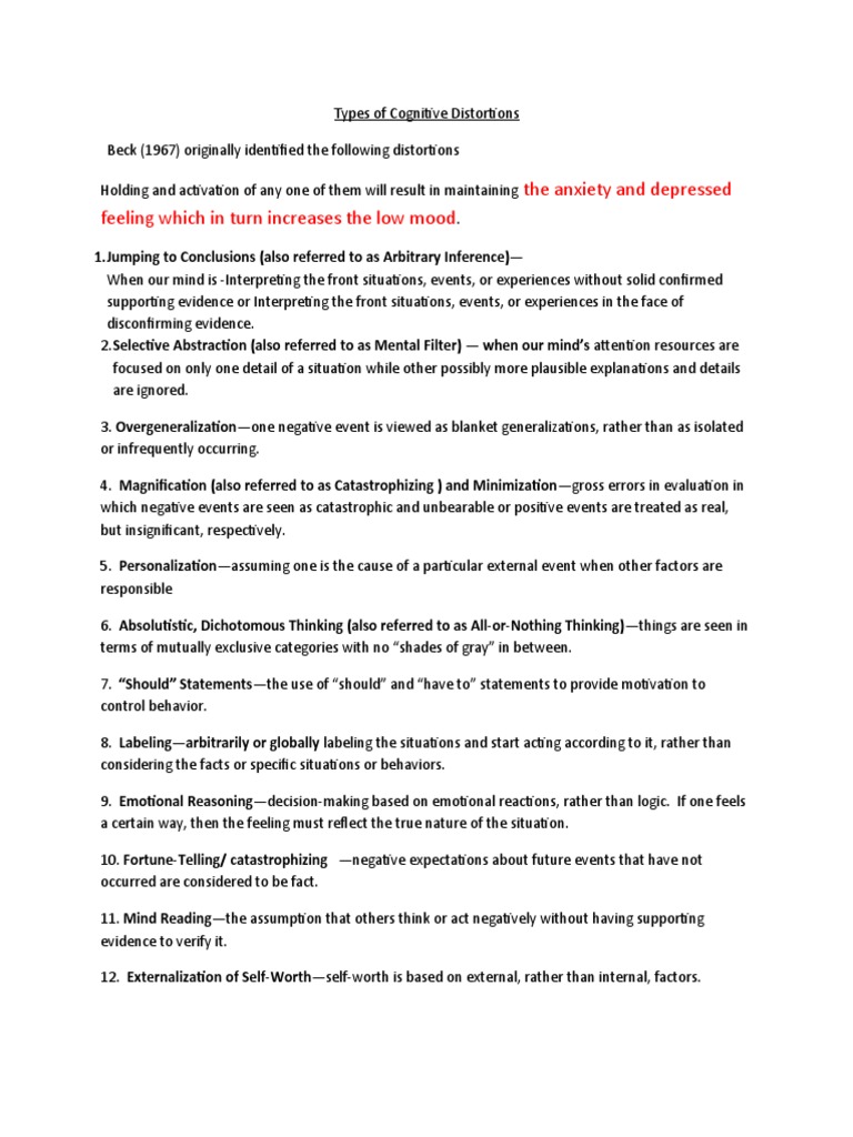 25 Small Cognitive Distortions | PDF | Behavioural Sciences | Cognitive ...