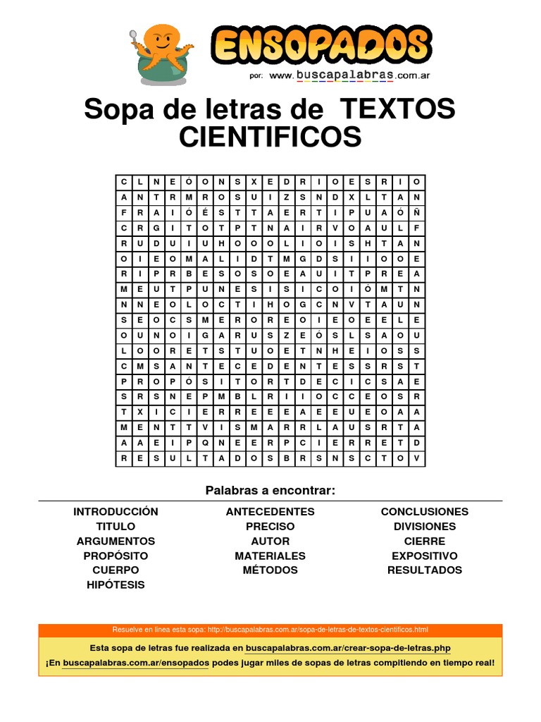 Sopa de Letras de Textos Cientificos PDF Science
