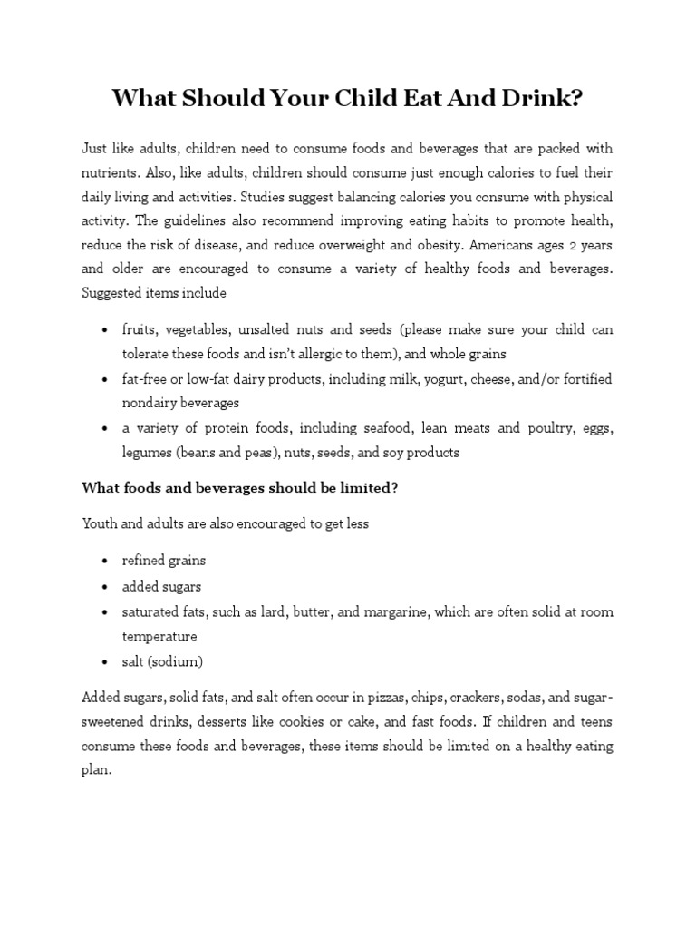 What Should Your Child Eat And Drink PDF Foods Healthy Diet