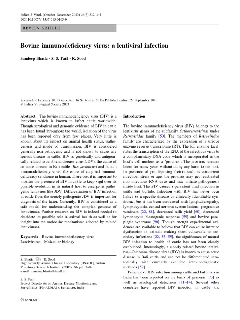 Bovine Immunodeficiency Virus A Lentiviral Infection Download Free