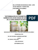 Determinación de Parámetros Físicos Y Químicos en Leche Cruda de Ganado Bovino de La Zona Noreste de Nicaragua