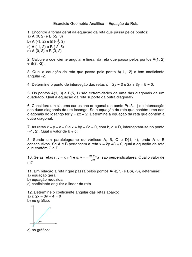 Exercícios de Equação da Reta | PDF | Triângulo | Linha (Geometria)