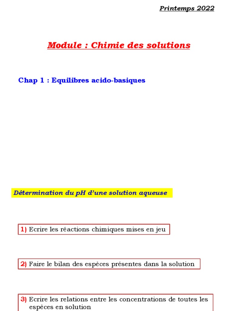 Équilibres acido-basiques en solutions | PDF | Acide | Ph