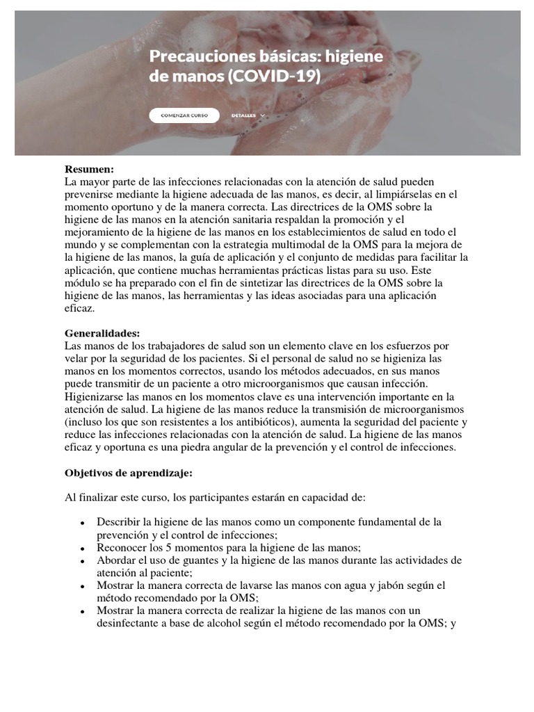 Higiene de Manos en Atención Sanitaria | PDF | Lavado de manos ...