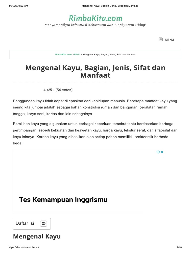 Mengenal Kayu, Bagian, Jenis, Sifat Dan Manfaat | PDF