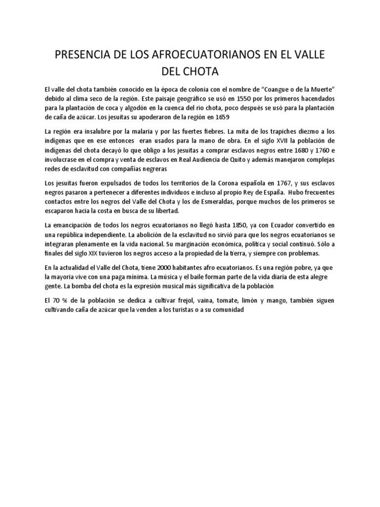 Historia de los Afroecuatorianos en Chota | PDF