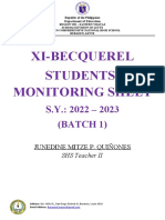 Xi-Becquerel Students' Monitoring Sheet: S.Y.: 2022 - 2023 (BATCH 1)