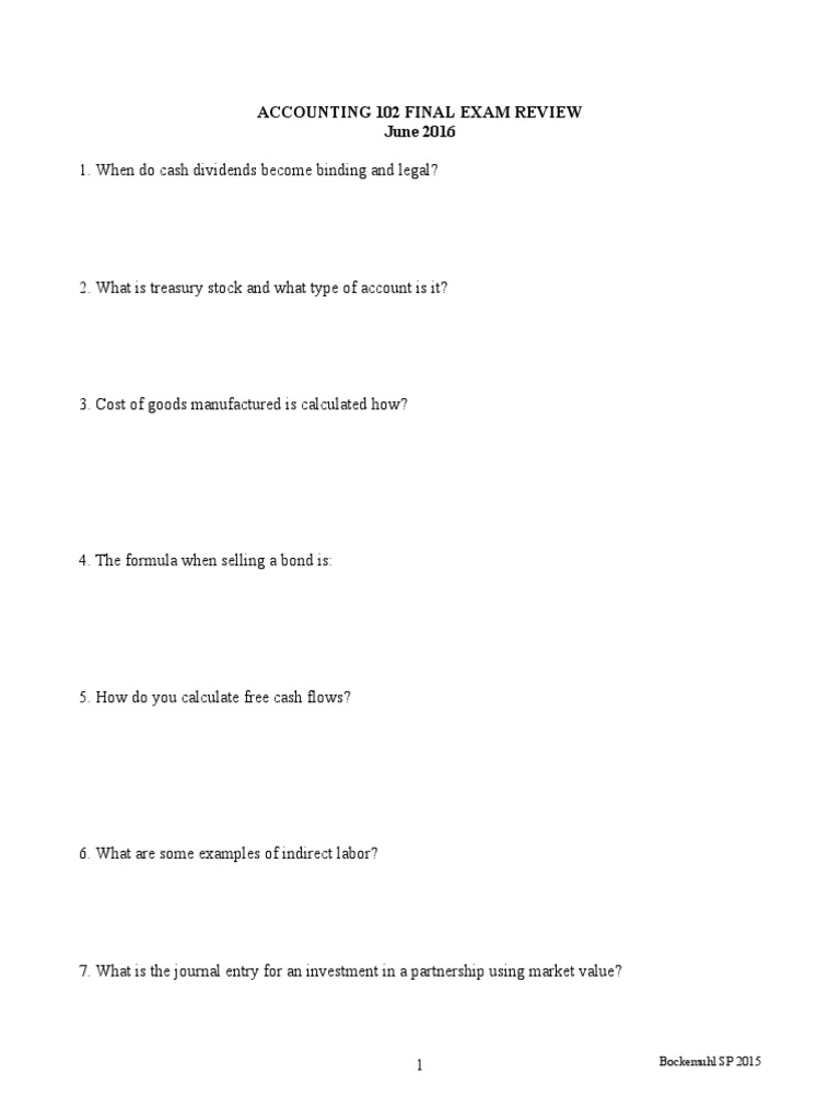 Accounting 102 Final Exam Review Guide | PDF | Stocks | Dividend